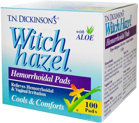 T.N. Dickinsons Witch Hazel Hemorrhoidal Pads, with Aloe, 100 Pads by Dickinson Brands-Hälsa, Hemorrojder, Hemorrojder