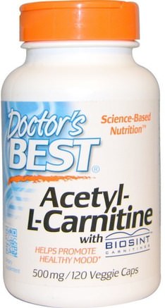 Acetyl-L-Carnitine, 500 mg, 120 Veggie Caps by Doctors Best-Kosttillskott, Aminosyror, L Karnitin, Acetyl L Karnitin