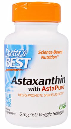 Astaxanthin with AstaPure, 6 mg, 60 Veggie Softgels by Doctors Best-Kosttillskott, Antioxidanter, Astaxanthin