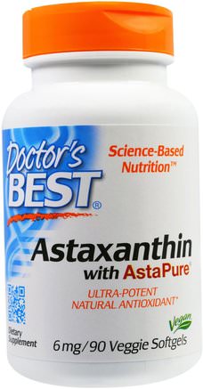 Astaxanthin With AstaPure, 6 mg, 90 Veggie Softgels by Doctors Best-Kosttillskott, Antioxidanter, Astaxanthin