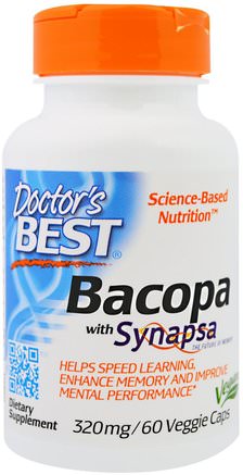 Bacopa With Synapsa, 320 mg, 60 Veggie Caps by Doctors Best-Hälsa, Uppmärksamhet Underskott Störning, Lägg Till, Adhd, Hjärna, Minne, Örter, Bacopa (Brahmi)