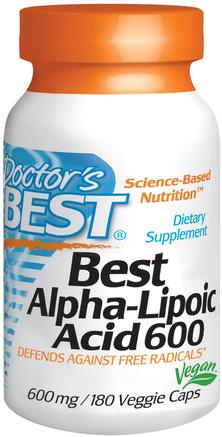 Best Alpha-Lipoic Acid, 600 mg, 180 Veggie Caps by Doctors Best-Kosttillskott, Antioxidanter, Alfa-Liposyra, Alfa-Liposyra 600 Mg