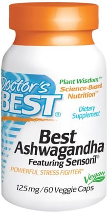Best Ashwagandha, Featuring Sensoril, 125 mg, 60 Veggie Caps by Doctors Best-Örter, Ashwagandha Medania Somnifera, Adaptogen