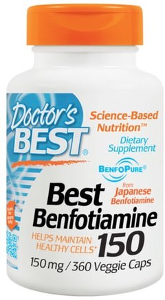 Best Benfotiamine 150, 150 mg, 360 Veggie Caps by Doctors Best-Kosttillskott, Benfotiamin