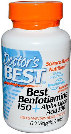 Best Benfotiamine 150 + Alpha-Lipoic Acid 300, 60 Veggie Caps by Doctors Best-Kosttillskott, Antioxidanter, Alfa-Liposyra, Bensfotiamin