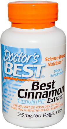 Best Cinnamon Extract with Cinnulin PF, 125 mg, 60 Veggie Caps by Doctors Best-Örter, Kanel Extrakt