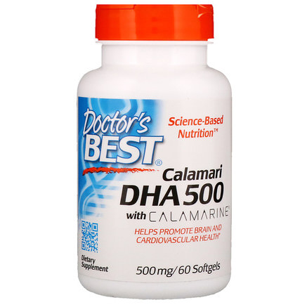 DHA 500, from Calamari, 500 mg, 60 Softgels by Doctors Best-Kosttillskott, Efa Omega 3 6 9 (Epa Dha), Dha