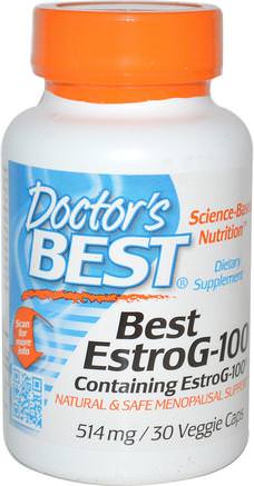 Best EstroG-100, 514 mg, 30 Veggie Caps by Doctors Best-Hälsa, Kvinnor, Klimakteriet