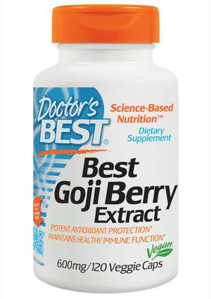 Best Goji Berry Extract, 600 mg, 120 Veggie Caps by Doctors Best-Kosttillskott, Frukt Extrakt, Goji Extrakt Vätskor, Adaptogen