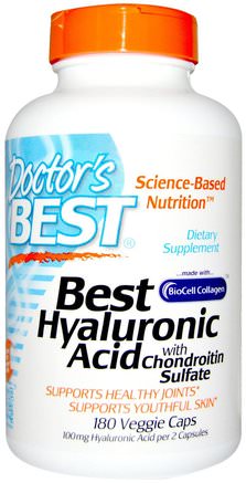 Best Hyaluronic Acid, With Chondroitin Sulfate, 180 Veggie Caps by Doctors Best-Hälsa, Ben, Osteoporos, Kvinnor, Hyaluron