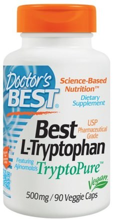 Best L-Tryptophan, 500 mg, 90 Veggie Caps by Doctors Best-Kosttillskott, L Tryptofan, Sömn