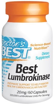 Best Lumbrokinase, 20 mg, 60 Capsules by Doctors Best-Kosttillskott, Enzymer, Lumbrokinas