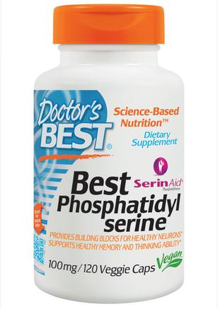 Best Phosphatidylserine with SerinAid, 100 mg, 120 Veggie Caps by Doctors Best-Kosttillskott, Fosfatidylserin, Anti-Åldrande