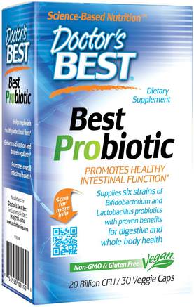 Best Probiotic, 20 Billion CFU, 30 Veggie Caps by Doctors Best-Kosttillskott, Probiotika, Stabiliserade Probiotika