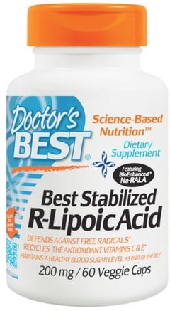 Best Stabilized R-Lipoic Acid, 200 mg, 60 Veggie Caps by Doctors Best-Kosttillskott, Antioxidanter, Alfa Lipoic Syra, Alfa Lipoic Syra 200 Mg, R Lipoic Syra