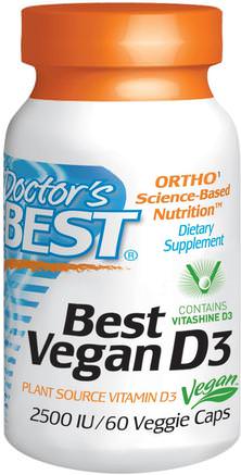 Best Vegan D3, 2500 IU, 60 Veggie Caps by Doctors Best-Vitaminer, Vitamin D3