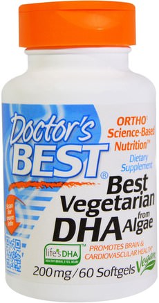 Best Vegetarian DHA, from Algae, 200 mg, 60 Softgels by Doctors Best-Kosttillskott, Efa Omega 3 6 9 (Epa Dha), Dha