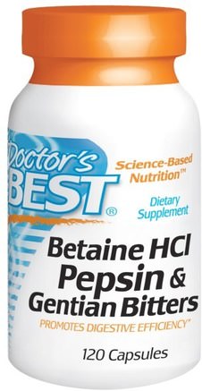 Betaine HCL Pepsin & Gentian Bitters, 120 Capsules by Doctors Best-Kosttillskott, Betaine Hcl, Enzymer