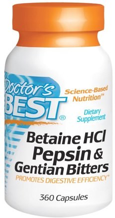 Betaine HCl, Pepsin & Gentian Bitters, 360 Capsules by Doctors Best-Kosttillskott, Betaine Hcl, Enzymer