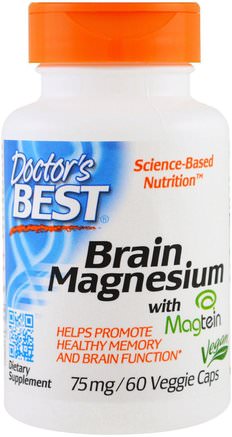 Brain Magnesium with Magtein, 75 mg, 60 Veggie Caps by Doctors Best-Kosttillskott, Mineraler, Magnesium, Hälsa, Uppmärksamhet Underskott Störning, Lägga Till, Adhd, Hjärna