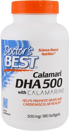 DHA 500, from Calamari, 500 mg, 180 Softgels by Doctors Best-Kosttillskott, Efa Omega 3 6 9 (Epa Dha), Dha