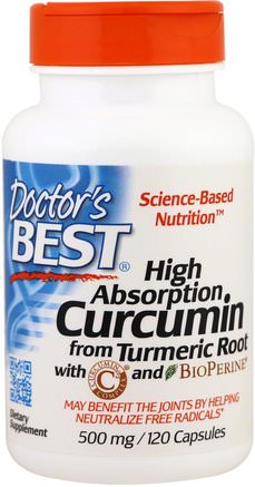 Curcumin, High Absorption, 500 mg, 120 Capsules by Doctors Best-Kosttillskott, Antioxidanter, Curcumin C3-Komplex
