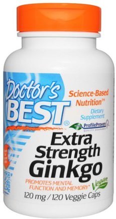 Extra Strength Ginkgo, 120 mg, 120 Veggie Caps by Doctors Best-Örter, Ginkgo Biloba