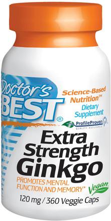 Extra Strength Ginkgo, 120 mg, 360 Veggie Caps by Doctors Best-Örter, Ginkgo Biloba