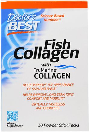 Fish Collagen With TruMarine Collagen, 30 Powder Stick Packs by Doctors Best-Kosttillskott, Efa Omega 3 6 9 (Epa Dha), Fiskolja