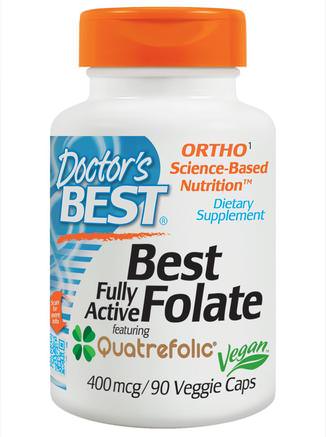 Fully Active Folate 400 with Quatrefolic, 400 mcg, 90 Veggie Caps by Doctors Best-Vitaminer, Folsyra, 5-Mthf Folat (5 Metyltetrahydrofolat)