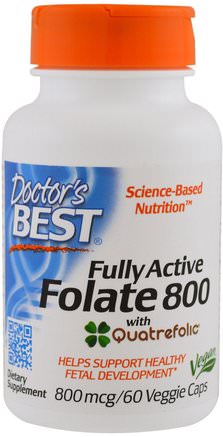 Fully Active Folate 800, 800 mcg, 60 Veggie Caps by Doctors Best-Vitaminer, Folsyra, Uppmärksamhet Underskott Störning, Lägga Till, Adhd, Hjärna, Minne
