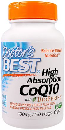 High Absorption CoQ10 with BioPerine, 100 mg, 120 Veggie Caps by Doctors Best-Kosttillskott, Koenzym Q10, Coq10