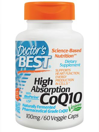 High Absorption CoQ10 with BioPerine, 100 mg, 60 Veggie Caps by Doctors Best-Kosttillskott, Koenzym Q10, Coq10