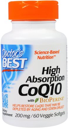 High Absorption CoQ10 with BioPerine, 200 mg, 60 Veggie Softgels by Doctors Best-Kosttillskott, Koenzym Q10, Coq10 200 Mg