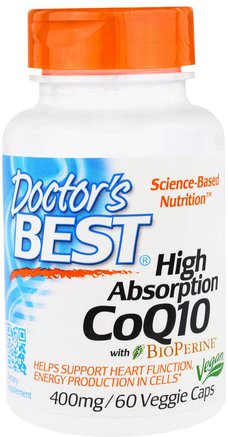 High Absorption CoQ10 with BioPerine, 400 mg, 60 Veggie Caps by Doctors Best-Kosttillskott, Koenzym Q10, Coq10 400 Mg