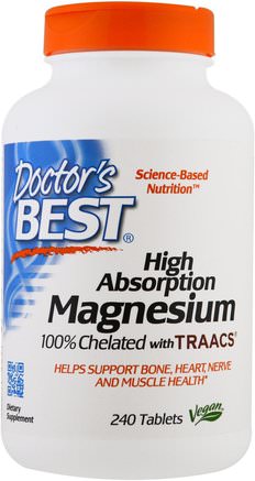 High Absorption Magnesium, 100% Chelated, 240 Tablets by Doctors Best-Kosttillskott, Mineraler, Magnesium