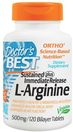 L-Arginine, 500 mg, 120 Bilayer Tablets by Doctors Best-Kosttillskott, Aminosyror, L Arginin