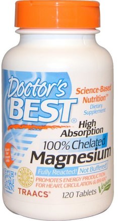 High Absorption Magnesium, 100% Chelated, 120 Tablets by Doctors Best-Kosttillskott, Mineraler, Magnesium