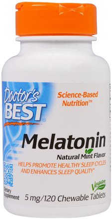 Melatonin, Natural Mint Flavor, 5 mg, 120 Chewable Tablets by Doctors Best-Tillskott, Melatonin 5 Mg