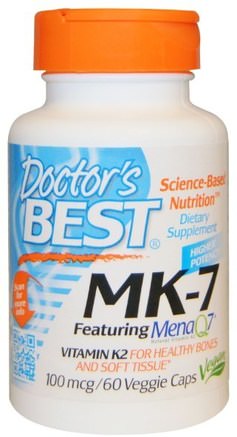 MK-7, Featuring MenaQ7 Natural Vitamin K2, 100 mcg, 60 Veggie Caps by Doctors Best-Vitaminer, Vitamin K