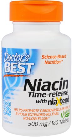 Niacin, Time-Released With Niaxtend, 500 mg, 120 Tablets by Doctors Best-Vitaminer, Vitamin B, Vitamin B3, Vitamin B3 - Niacin Spolfri