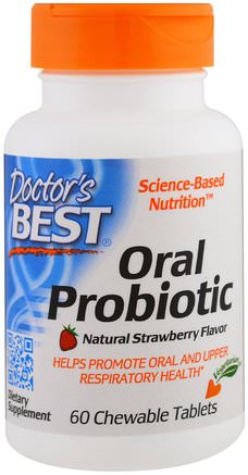 Oral Probiotic, Natural Strawberry Flavor, 60 Chewable Tablets by Doctors Best-Kosttillskott, Bad, Skönhet, Muntlig Tandvård