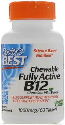 Quick Melt Fully Active B12, 1000 mcg, 60 Tablets by Doctors Best-Vitaminer, Vitamin B, Vitamin B12, Vitamin B12 - Metylcobalamin
