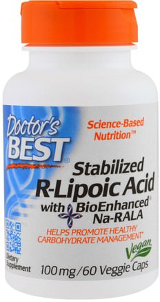 Best Stabilized R-Lipoic Acid, 100 mg, 60 Veggie Caps by Doctors Best-Kosttillskott, Antioxidanter, Alfa-Liposyra, R-Liposyra