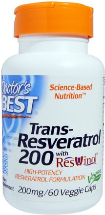Trans-Resveratrol 200, 200 mg, 60 Veggie Caps by Doctors Best-Kosttillskott, Resveratrol
