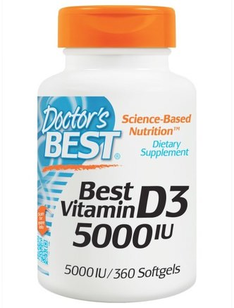 Vitamin D3, 5.000 IU, 360 Softgels by Doctors Best-Vitaminer, Vitamin D3, Ben, Osteoporos