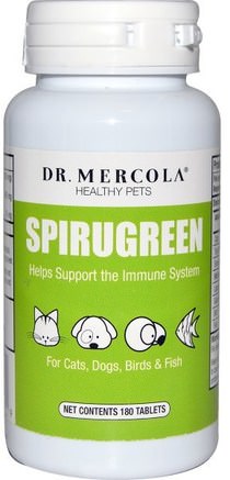 SpiruGreen, For Cats, Dogs, Birds & Fish, 500 mg, 180 Tablets by Dr. Mercola-Sverige