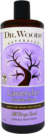 Lavender, Castile Soap, Fair Trade, Shea Butter, 32 fl oz (946 ml) by Dr. Woods-Bad, Skönhet, Tvål, Duschgel
