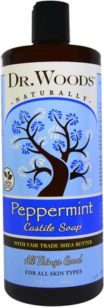 Peppermint Castile Soap, Fair Trade Shea Butter, 32 fl oz (946 ml) by Dr. Woods-Bad, Skönhet, Tvål, Duschgel