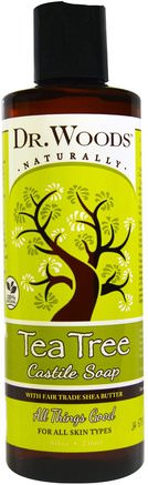 Tea Tree Castile Soap with Fair Trade Shea Butter, 8 fl oz (236 ml) by Dr. Woods-Bad, Skönhet, Tvål, Duschgel